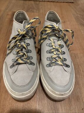 Greats Anthropologie Low-Top Sneakers in Light Gray with Yellow-Black Laces